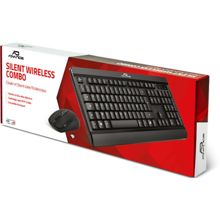 Advance Silent Wireless Combo Ensemble sans fil RF clavier multimédia AZERTY Français + souris - Windows XP/Vista/7/8/8.1/10