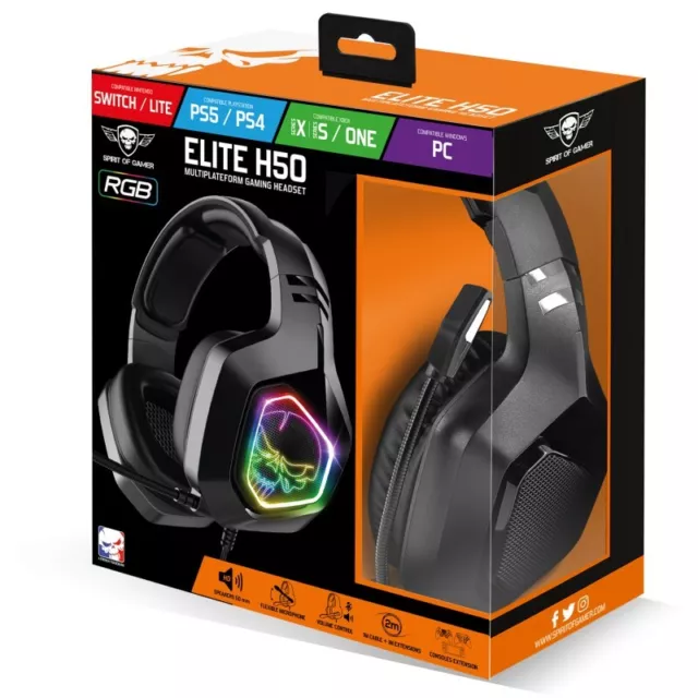 Spirit of Gamer Elite-H50 Black Edition Casque-micro pour gamer noir (compatible PS4 / Xbox One / Nintendo Switch / PC)