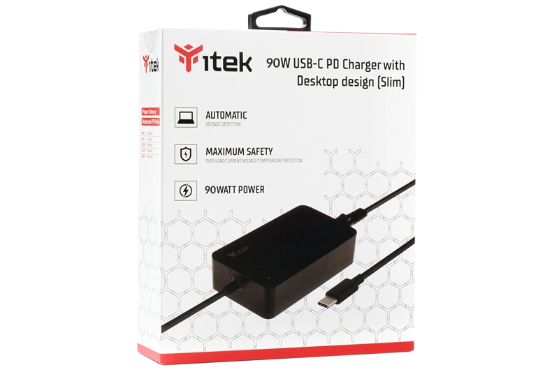 ALIMENTATION UNIVERSELLE POUR ORDINATEURS PORTABLES ET APPAREILS USB-C, PD – 90 W, DESIGN FIN