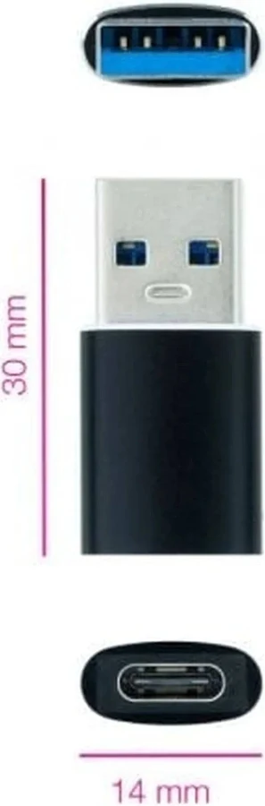 Adaptateur Nanocable USB-A mâle vers USB-C femelle (Noir)